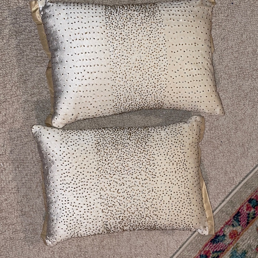 Pier 1 Cream and Gold Speckled Accent Pillow Pair